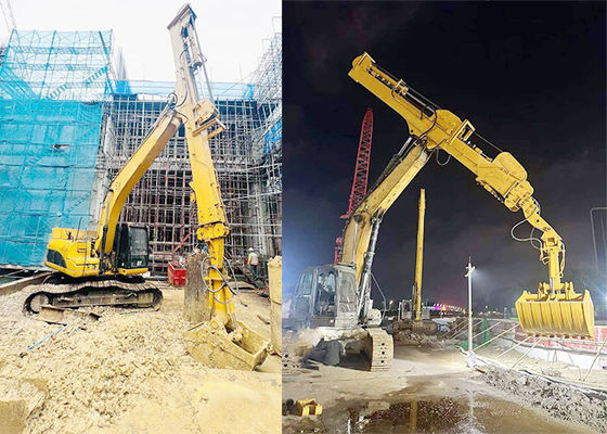 BS900E 3 ส่วน ยาว Telescopic Dipper Arm สําหรับแมว Hitachi Komatsu Excavators