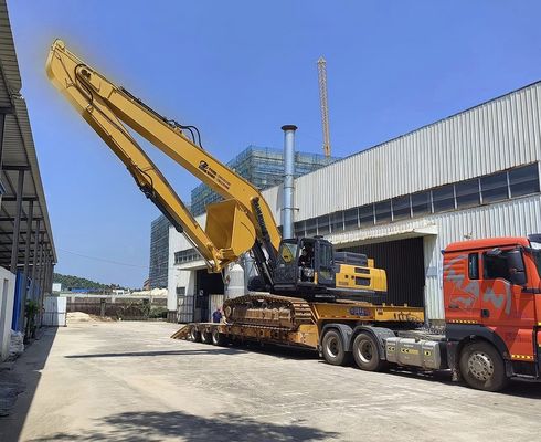 Excavator Long Reach Attachment Boom Arm 18m 16m สีเหลือง มีประสิทธิภาพสูง